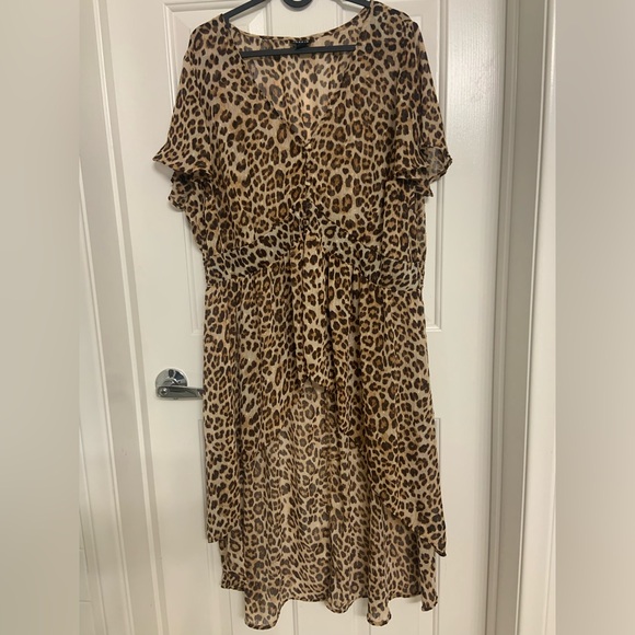 Torrid Dresses & Skirts - Torrid Leopard Print High Low Shirt Dress Brown Black Tan Gold Shimmer Sheer 2X